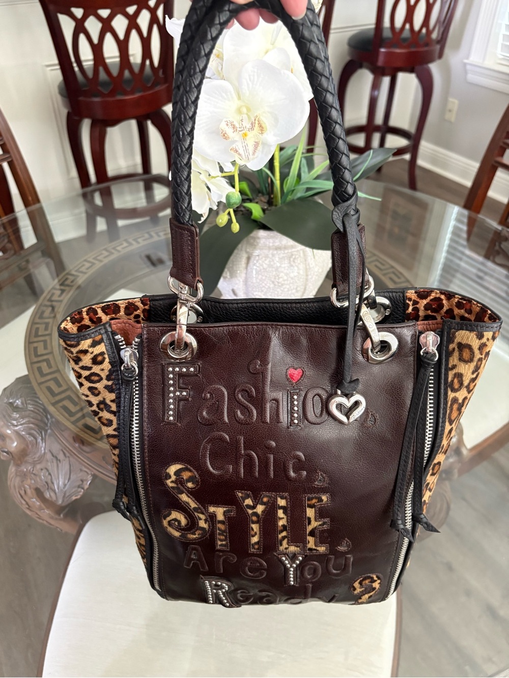 🤎🖤BRIGHTON RARE DIVA LEATHER & LEOPARD PRINT SHOPPER BAG!🤎🖤